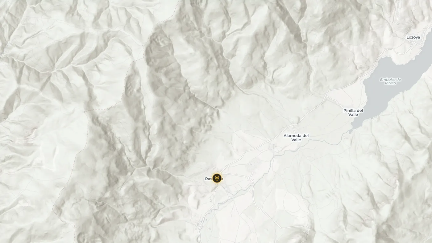 Fondo Claro del visor con la capa Relieve sobre el mismo valle del Lozoya: el sombreado dibuja crestas, vaguadas y laderas sin ninguna cota.