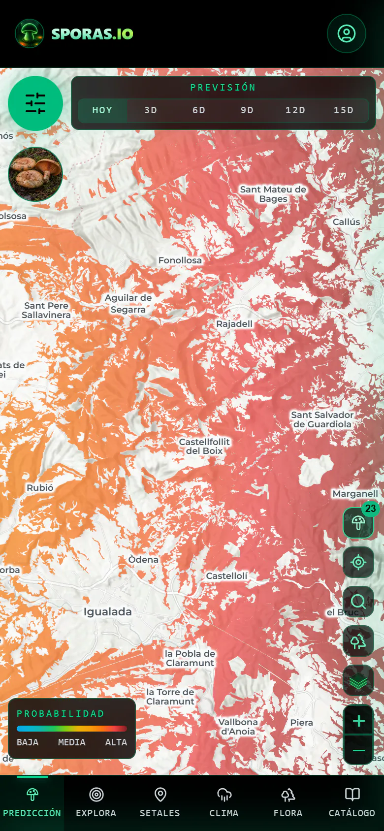 El visor de cerca: la probabilidad pintada sobre los pinares reales de una sierra